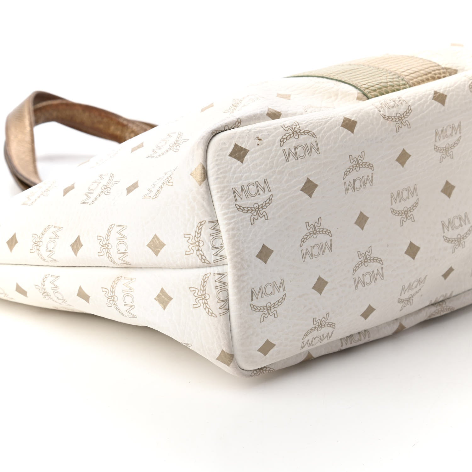 MCM Visetos Striped Princess Lion Shoulder Bag White 6 of 10