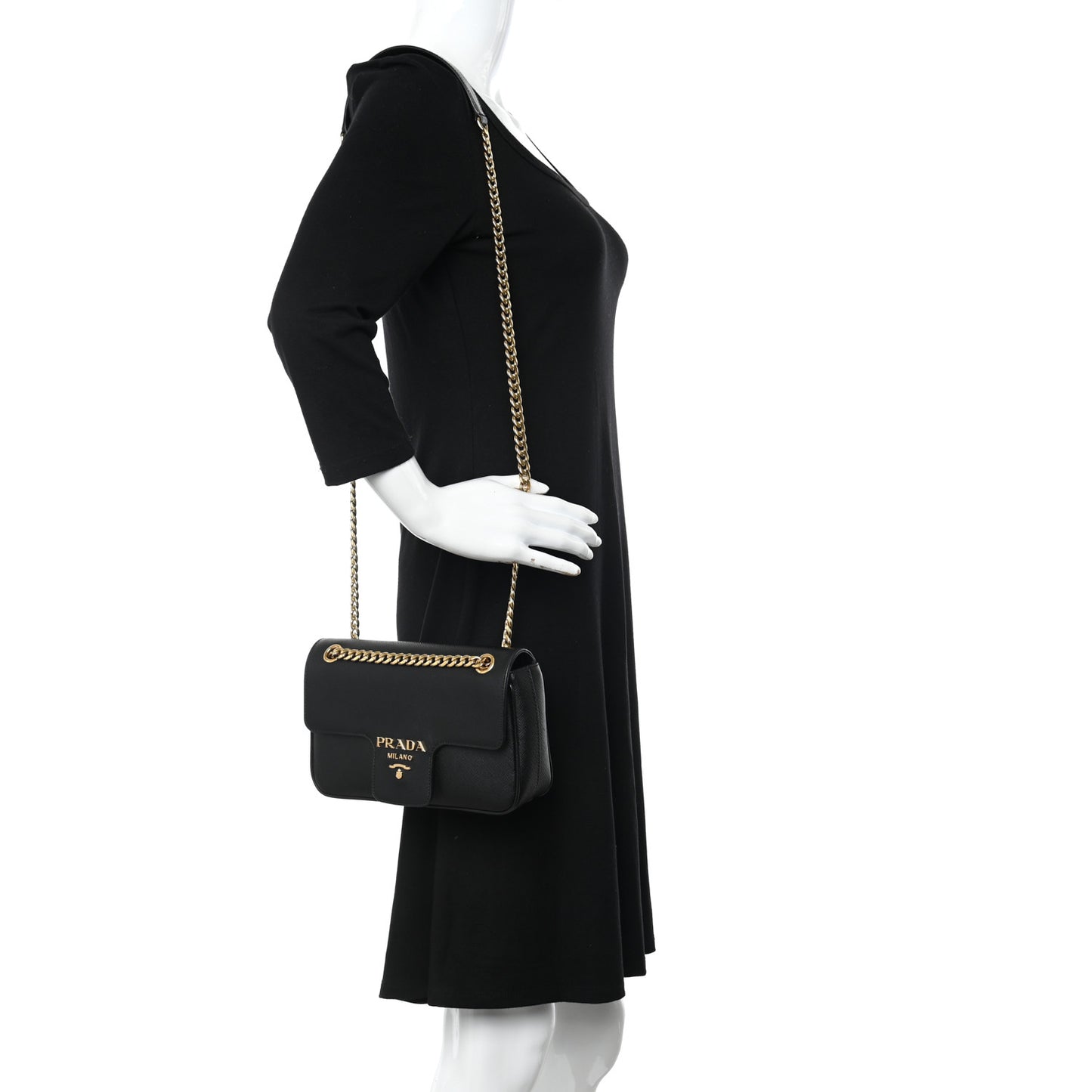 Saffiano Flap Shoulder Bag Black