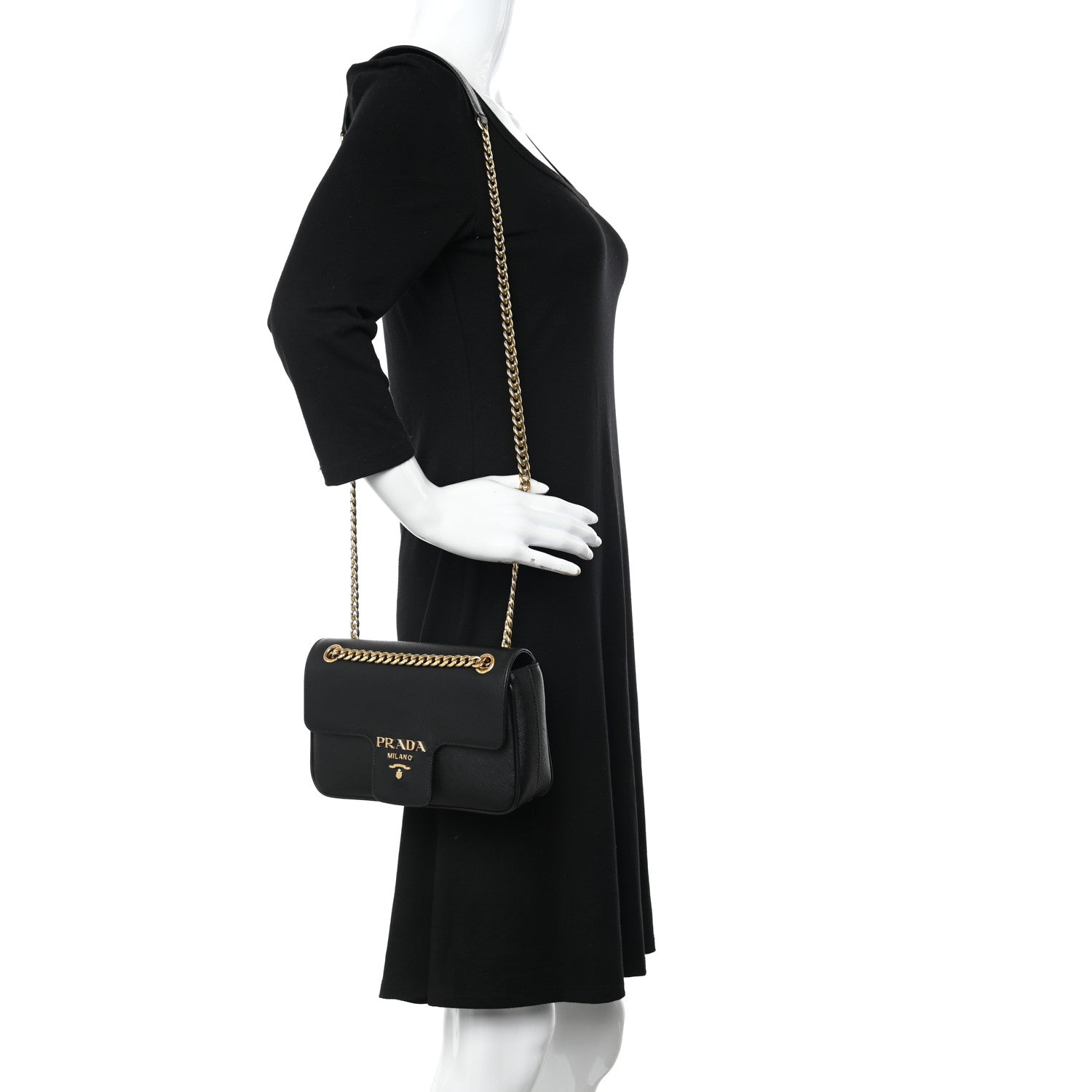 Prada Saffiano Flap Shoulder Bag Black 2 of 9