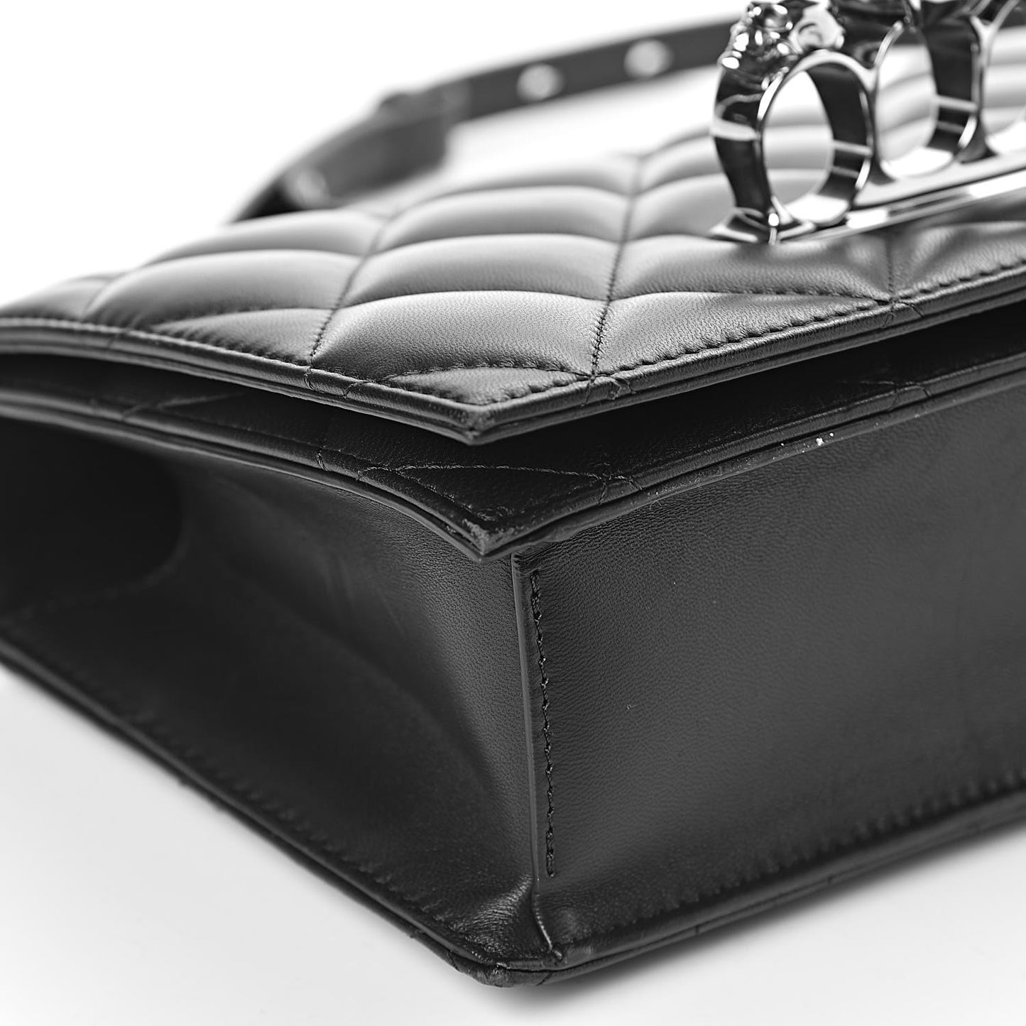 Lambskin Quilted Knuckle Shoulder Bag Black