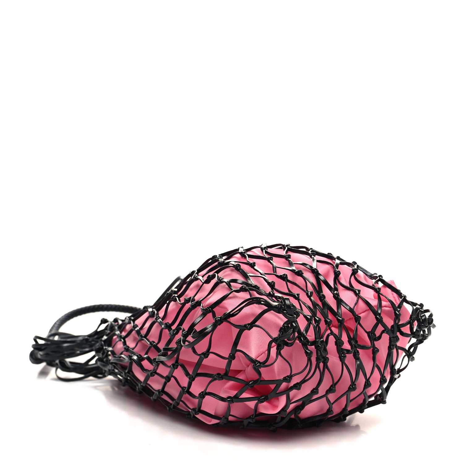 Prada Satin Net Bucket Bag Fuxia Black 4 of 9