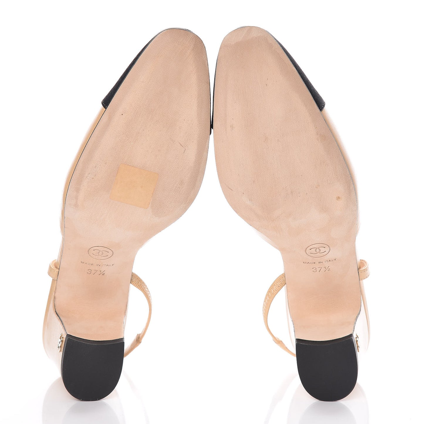 Goatskin Grosgrain Cap Toe CC Slingback Pumps 37.5 Beige Black