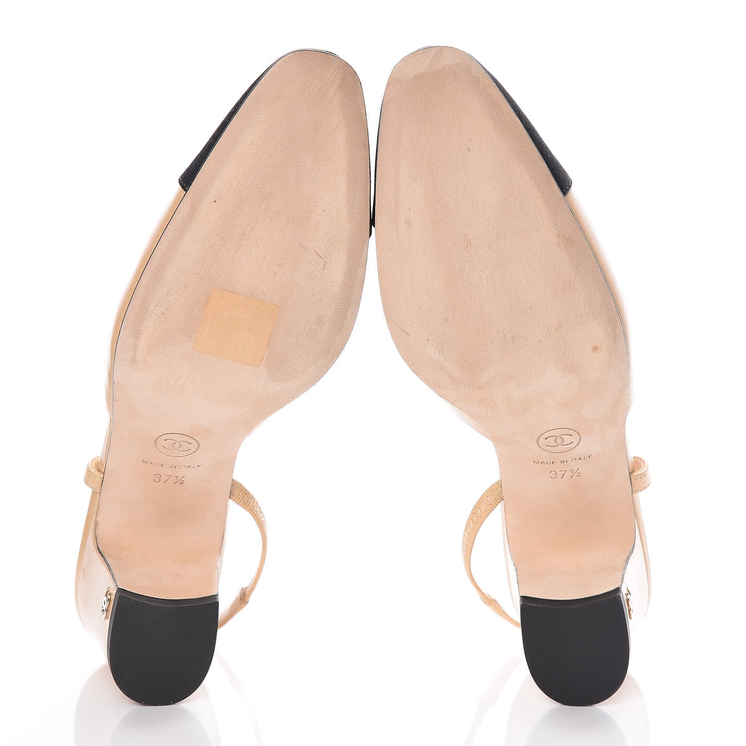 Chanel Goatskin Grosgrain Cap Toe CC Slingback Pumps 37.5 Beige Black 5 of 11