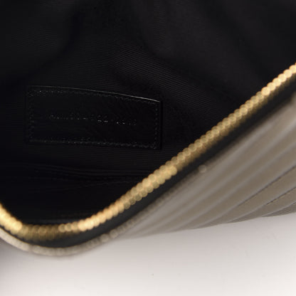Saint Laurent Metallic Grain De Poudre Matelasse Chevron Monogram Bill Pouch Piombo 7 of 8