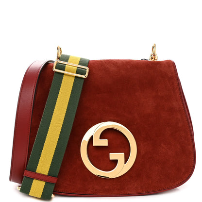 Gucci Suede Talco Roxy Calfskin Web Medium Blondie Shoulder Flap Bag Blondie Red 1 of 10