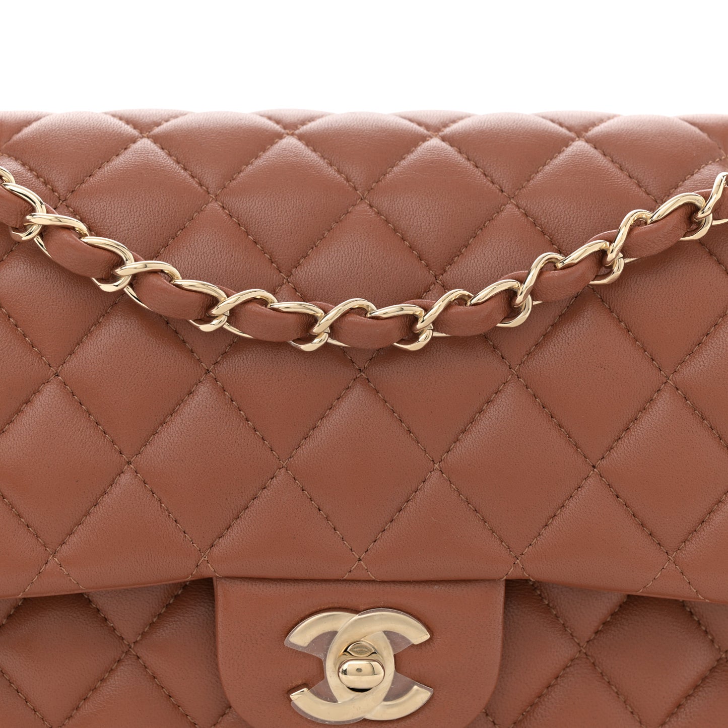 Lambskin Quilted Medium Double Flap Brown