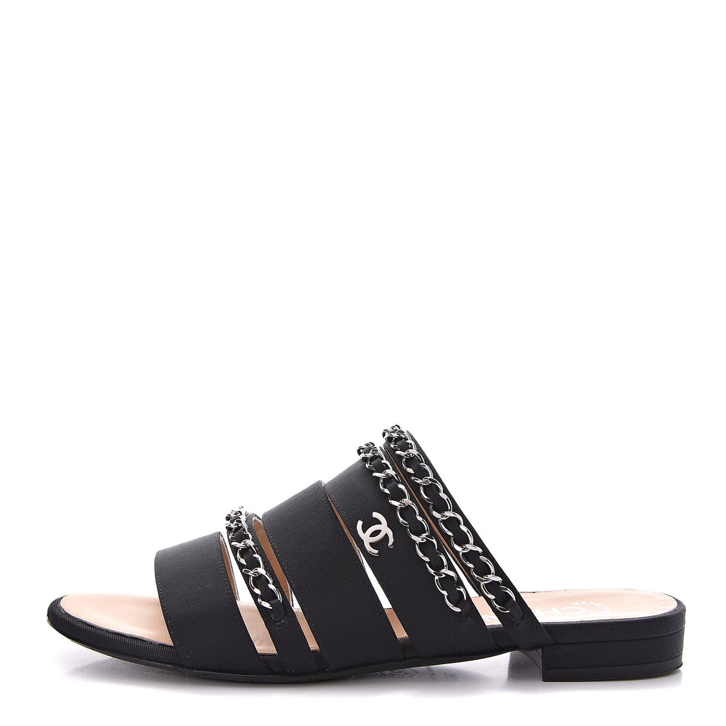 Grosgrain Chain Sandals 36 Black