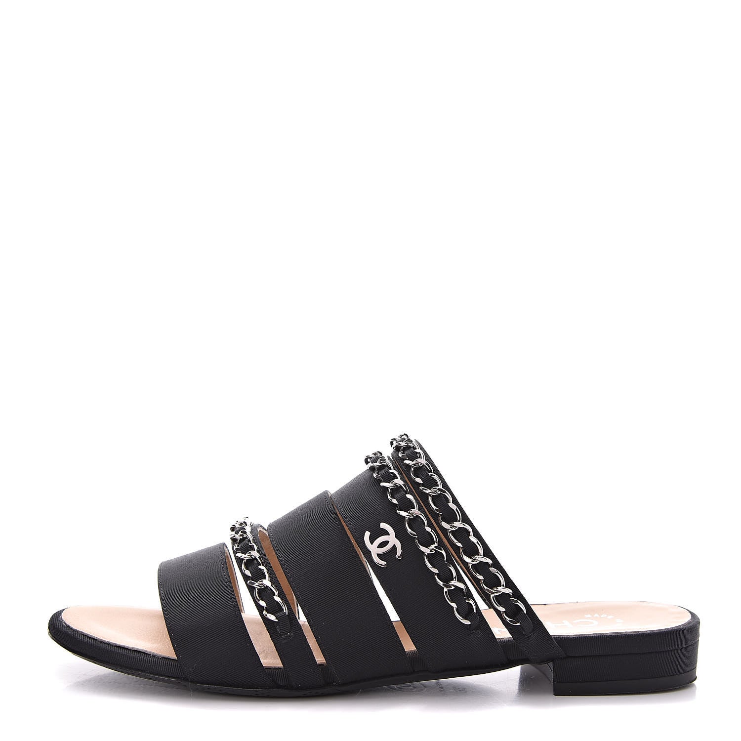 Chanel Grosgrain Chain Sandals 36 Black 1 of 11
