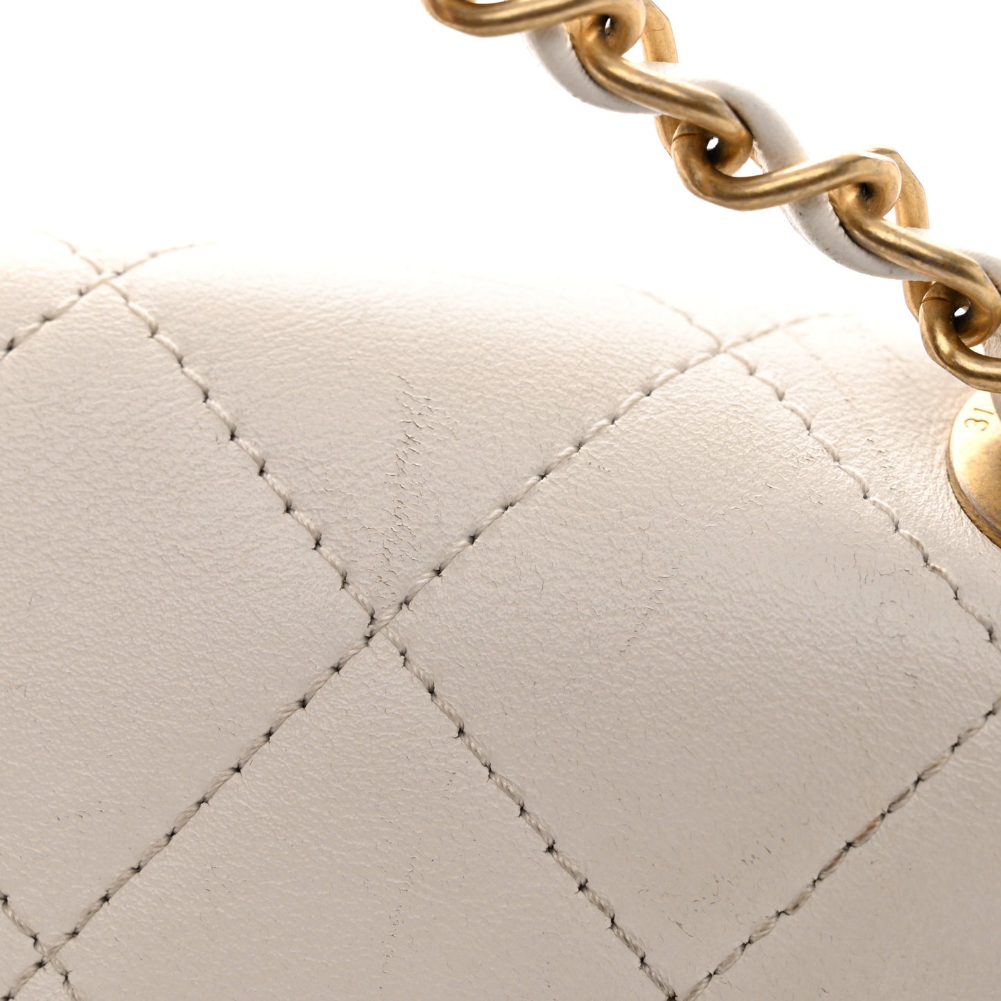 Calfskin Quilted Enchained Flap White