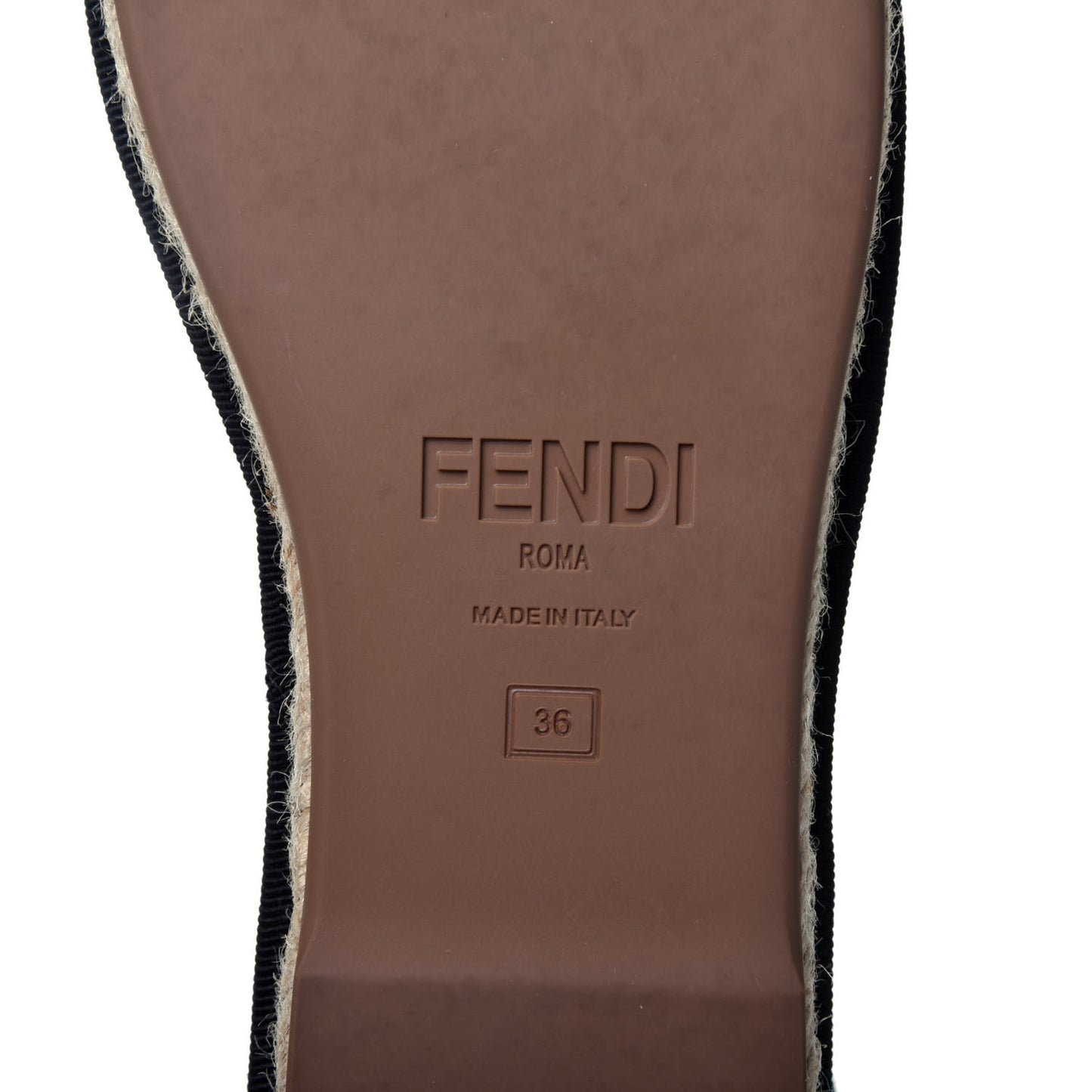 Canvas FF Embroidered Roma Ankle Wrap Flat Espadrilles 36 Black