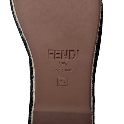 Fendi Canvas FF Embroidered Roma Ankle Wrap Flat Espadrilles 36 Black 12 of 13