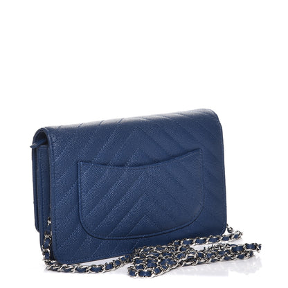 Chanel Caviar Chevron Wallet On Chain WOC Navy 3 of 9