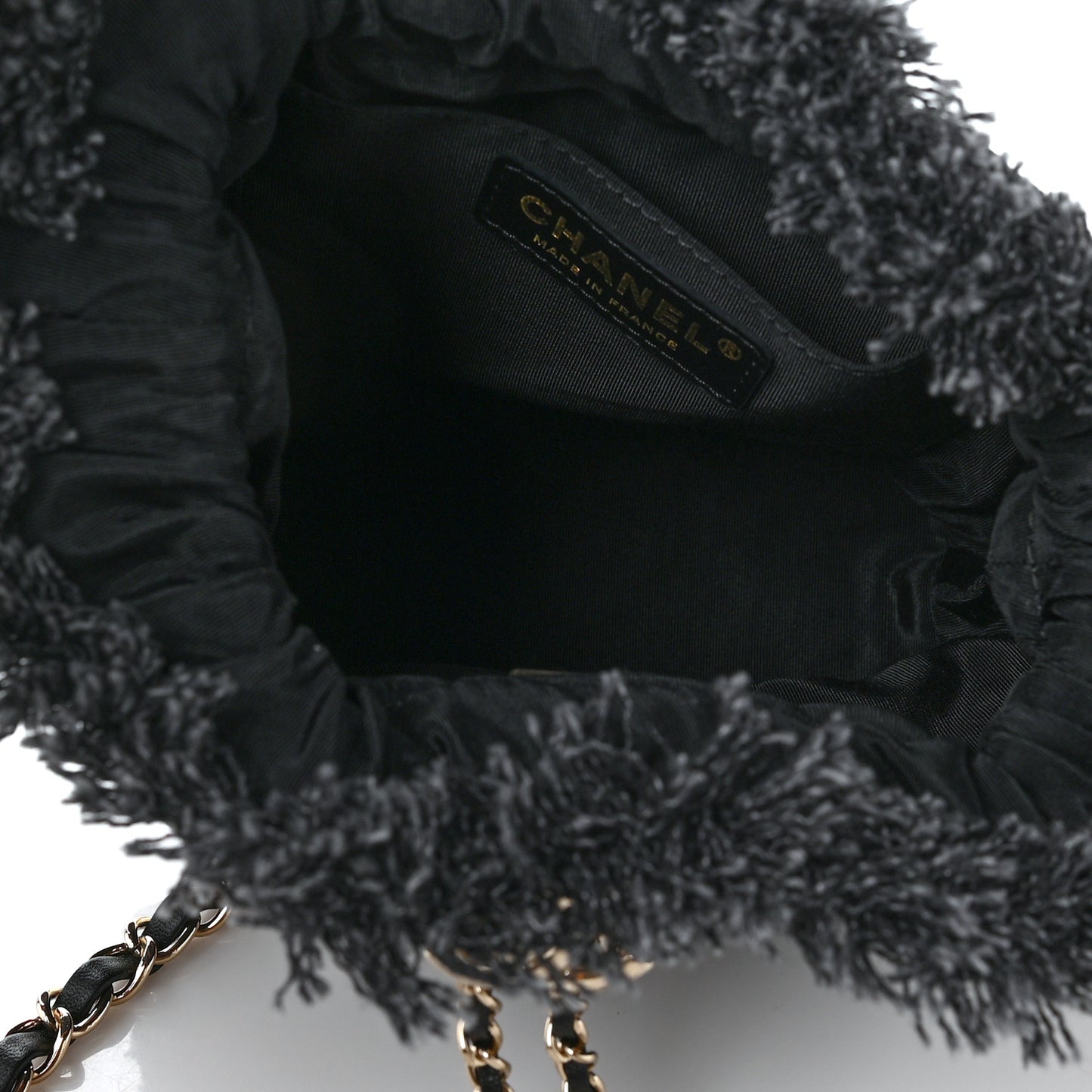 Denim Quilted Mood Bucket With Chain Black Multicolor