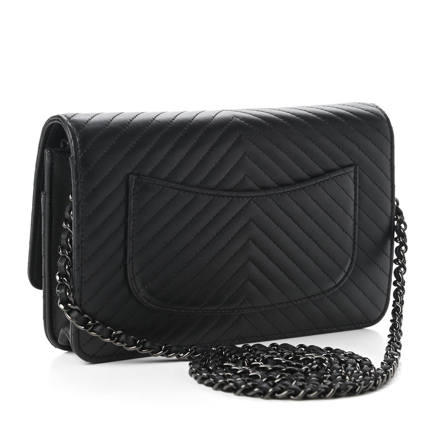 Lambskin Chevron Quilted Wallet On Chain WOC So Black