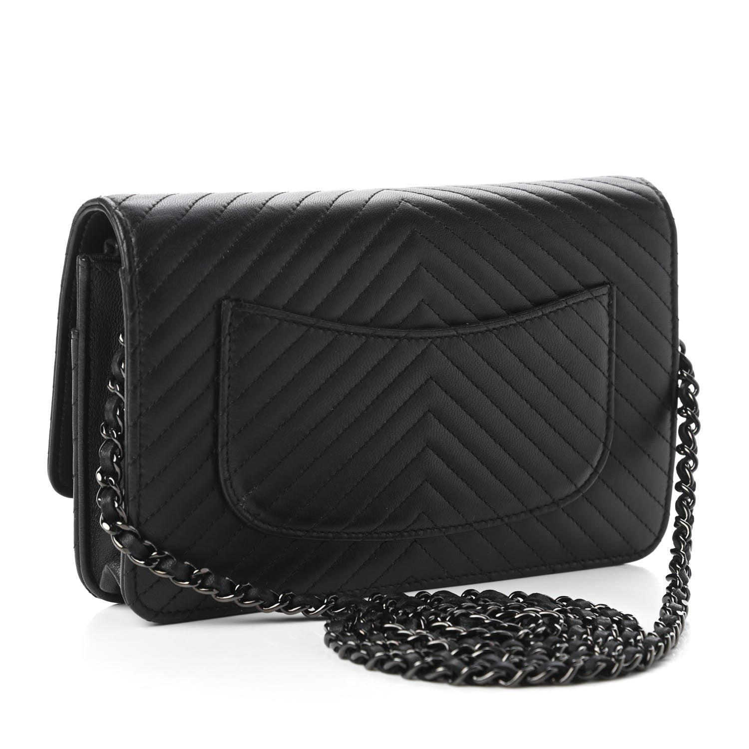 Chanel Lambskin Chevron Quilted Wallet On Chain WOC So Black 3 of 12