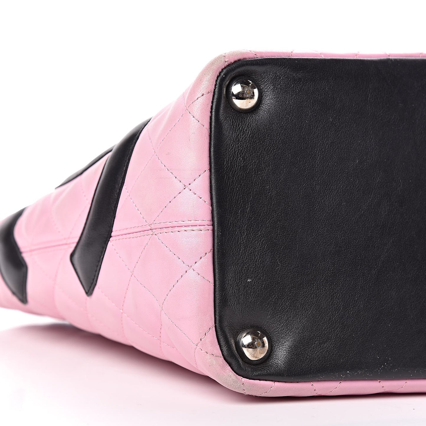 Calfskin Quilted Large Cambon Tote Pink Black