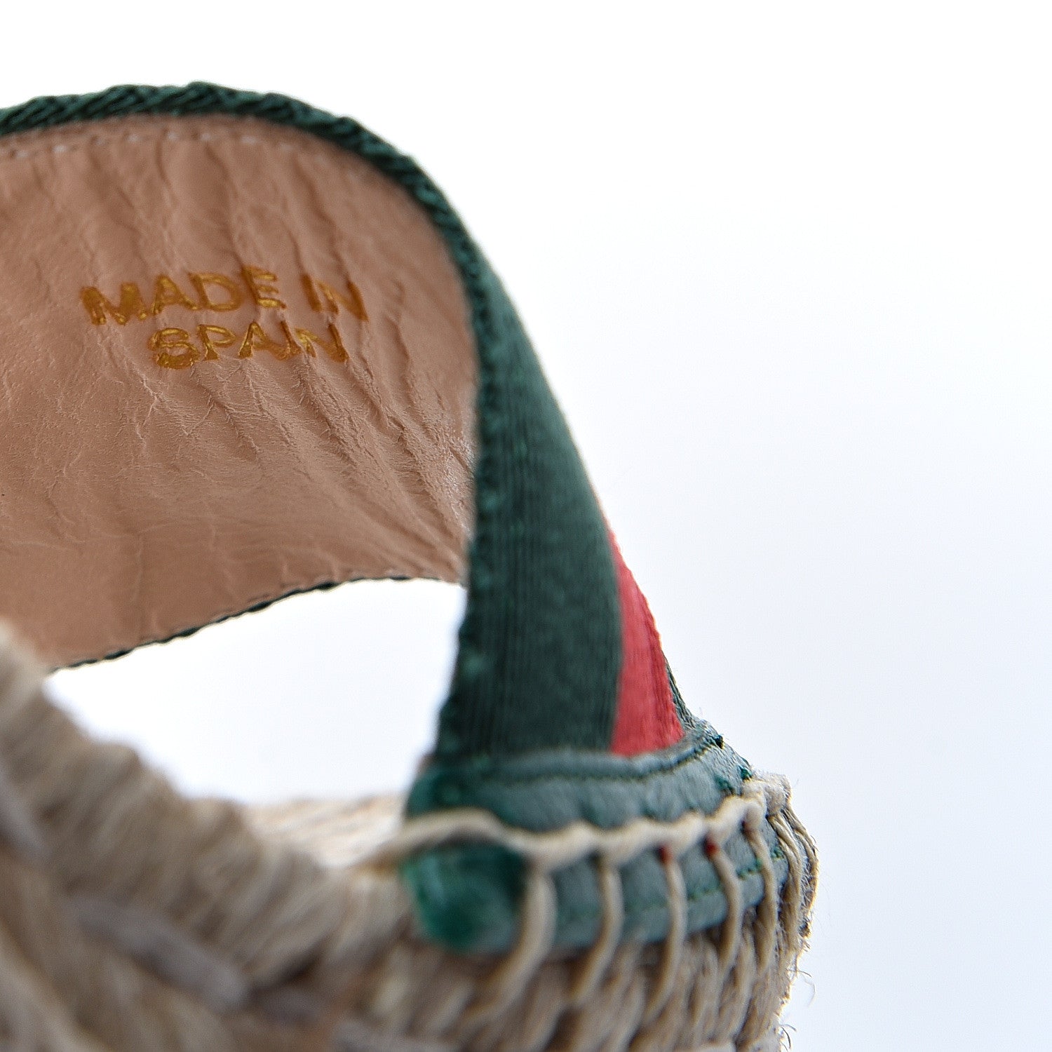 Gucci Canvas Malaga Kid Web Ankle Wrap Espadrille Wedge Sandals 35.5 Green Red Mystic White Emerald 9 of 12