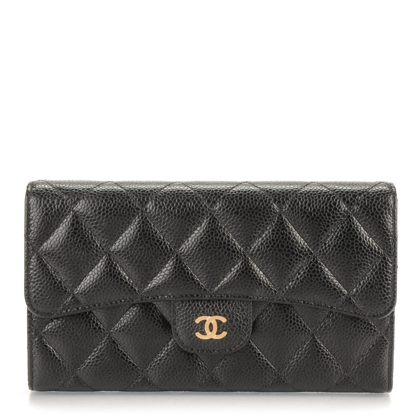 Caviar Quilted Large Flap Wallet Black
