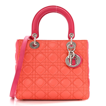 Christian Dior Lambskin Cannage Medium Bi-Color Lady Dior Orange Fuchsia 1 of 14
