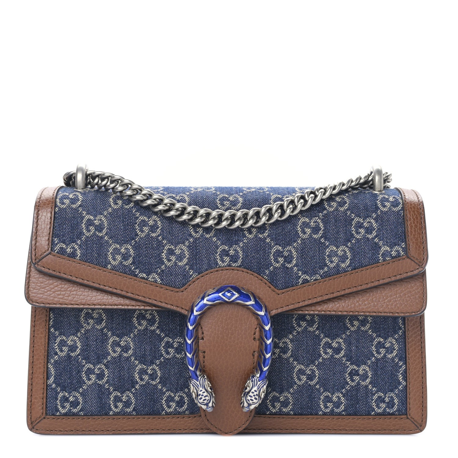 Gucci New Denim GG Monogram Dollar Calfskin Enamel Small Dionysus Shoulder Bag Blue Tea Cuir Epilog Electric Blue 1 of 9