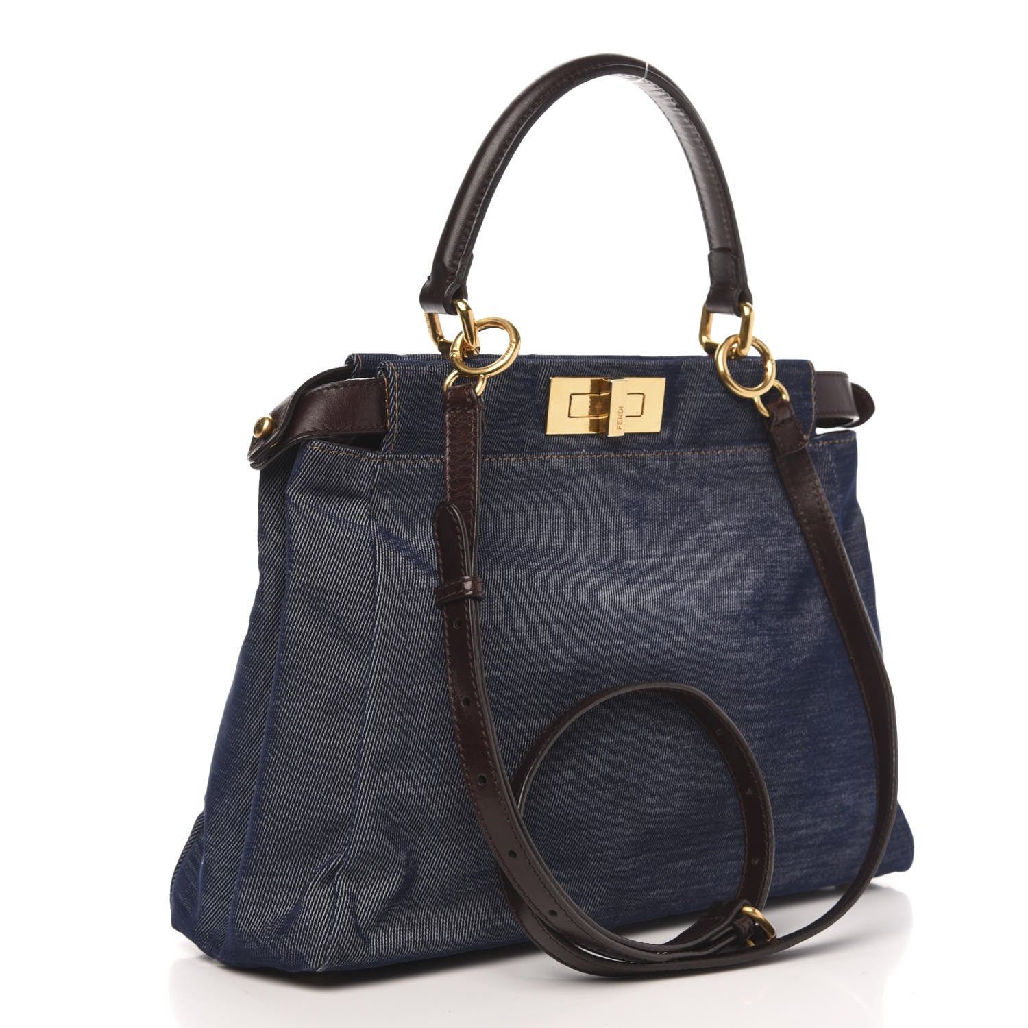 Fendi Denim Medium Peekaboo Iconic Satchel Blue 3 of 13