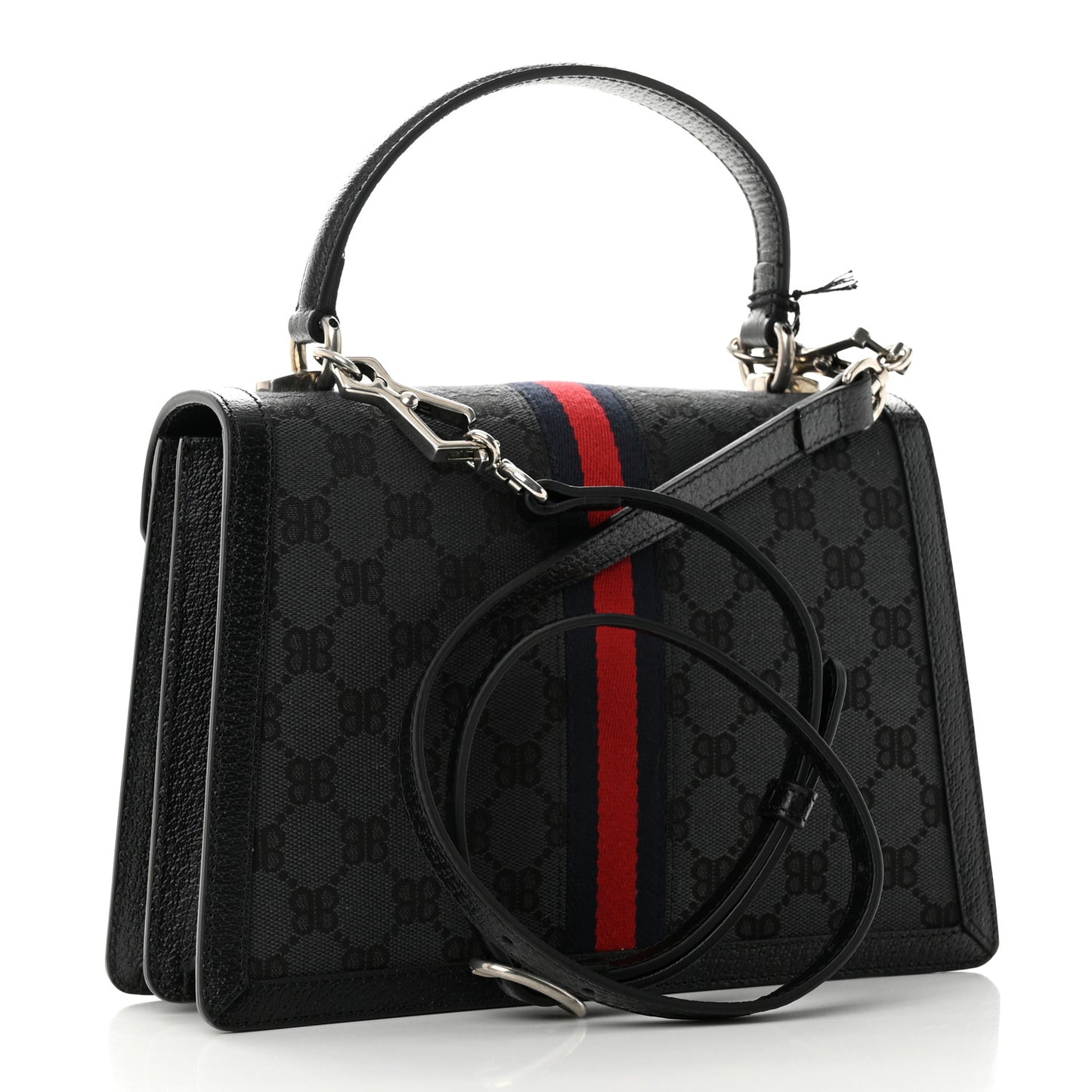 X BALENCIAGA BB Supreme Monogram Web Small Top Handle Bag Black