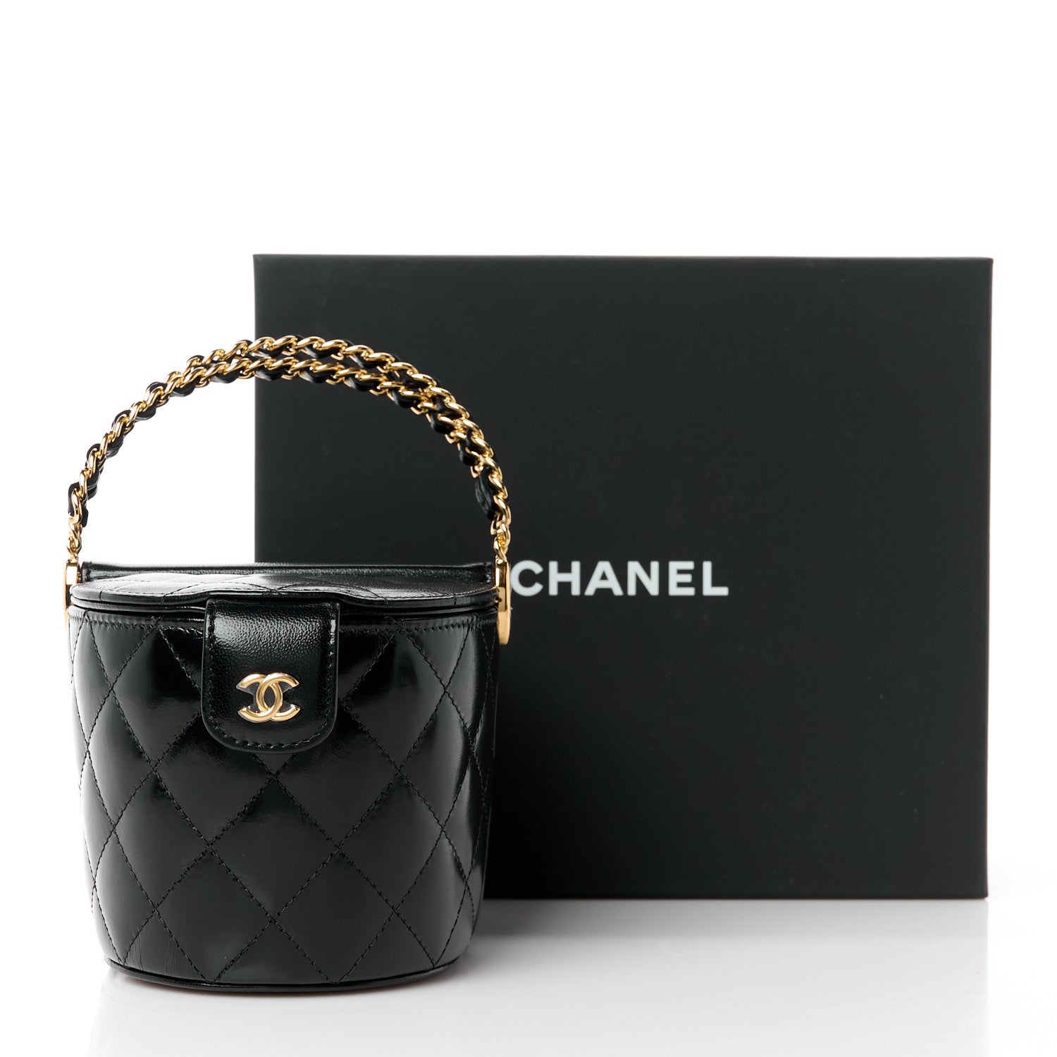 Chanel Lambskin Quilted Chain Top Handle Vanity With Chain Black 13 of 13