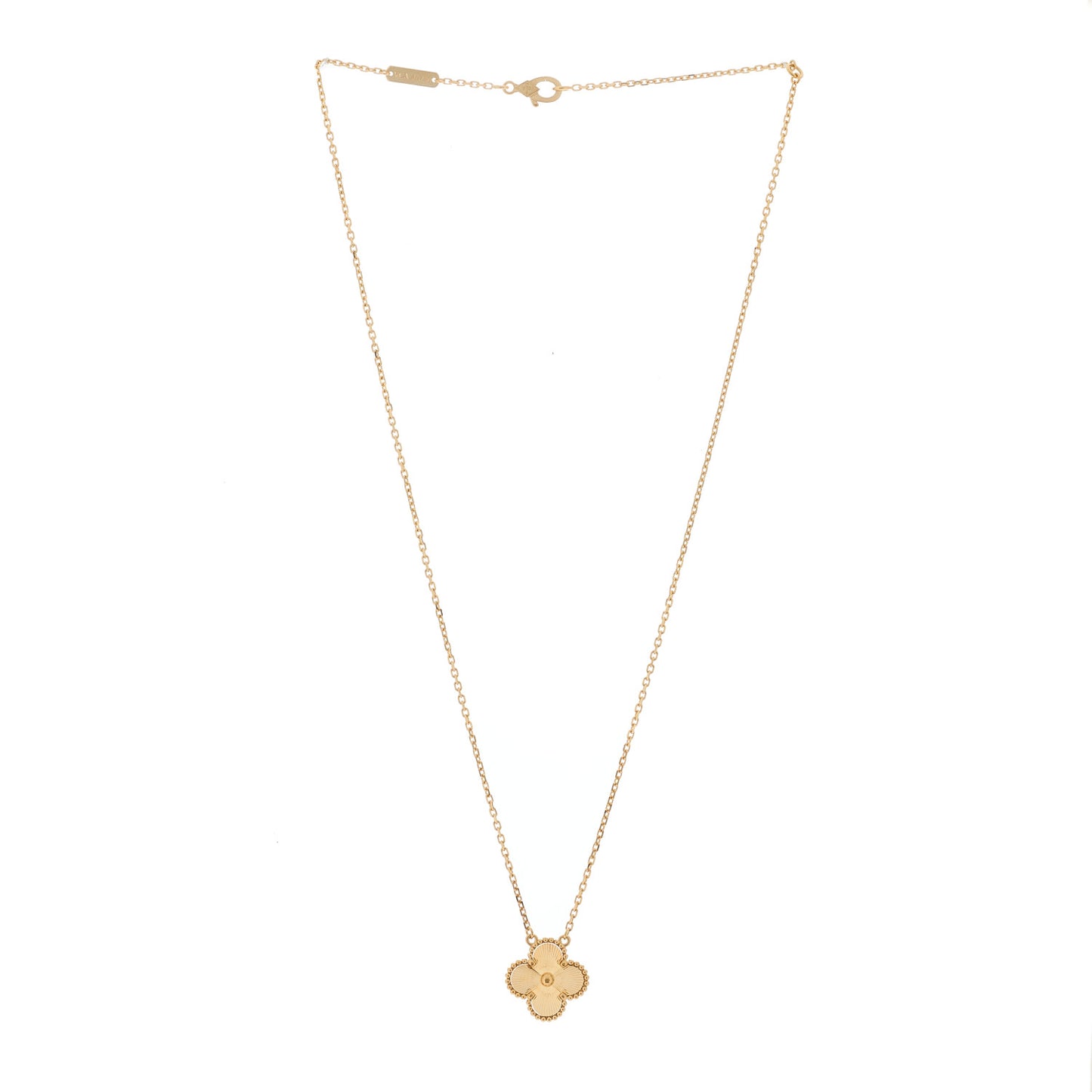 18K Yellow Gold Guilloche Vintage Alhambra Pendant Necklace