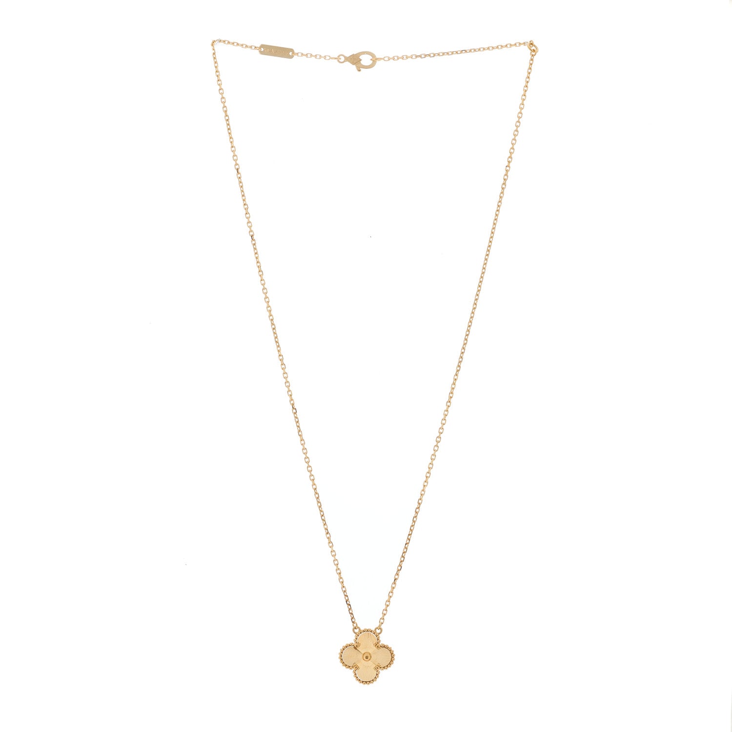 Van Cleef & Arpels 18K Yellow Gold Guilloche Vintage Alhambra Pendant Necklace 3 of 5
