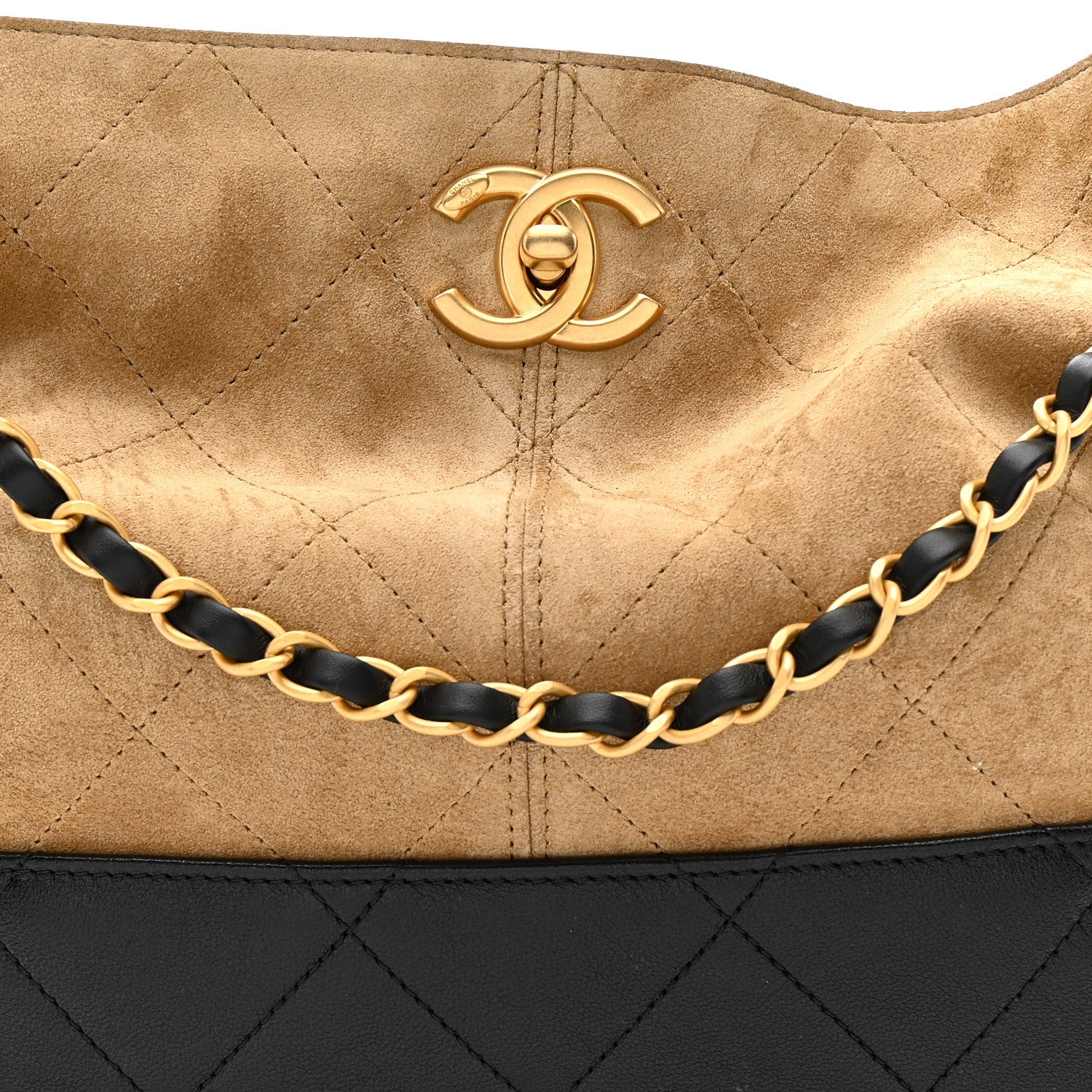 Chanel Suede Calfskin Shiny Lambskin Quilted Small Coco Base Shopping Bag Beige Black 8 of 12