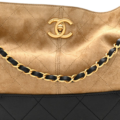 Chanel Suede Calfskin Shiny Lambskin Quilted Small Coco Base Shopping Bag Beige Black 8 of 12