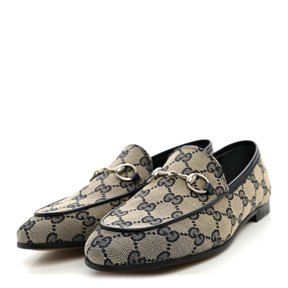 Gucci Monogram Malaga Kid Horsebit Womens Jordaan Loafers 36 Beige Blue 36 Beige Blue 3 of 9