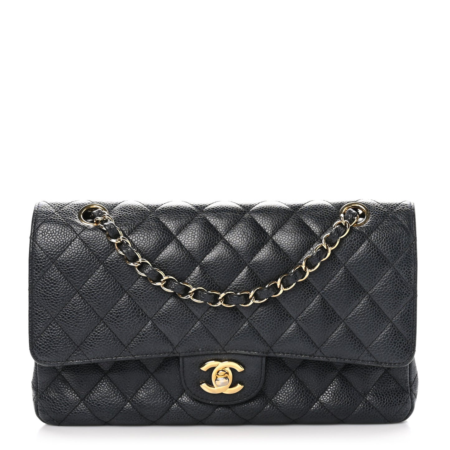 Caviar Quilted Medium Double Flap Black