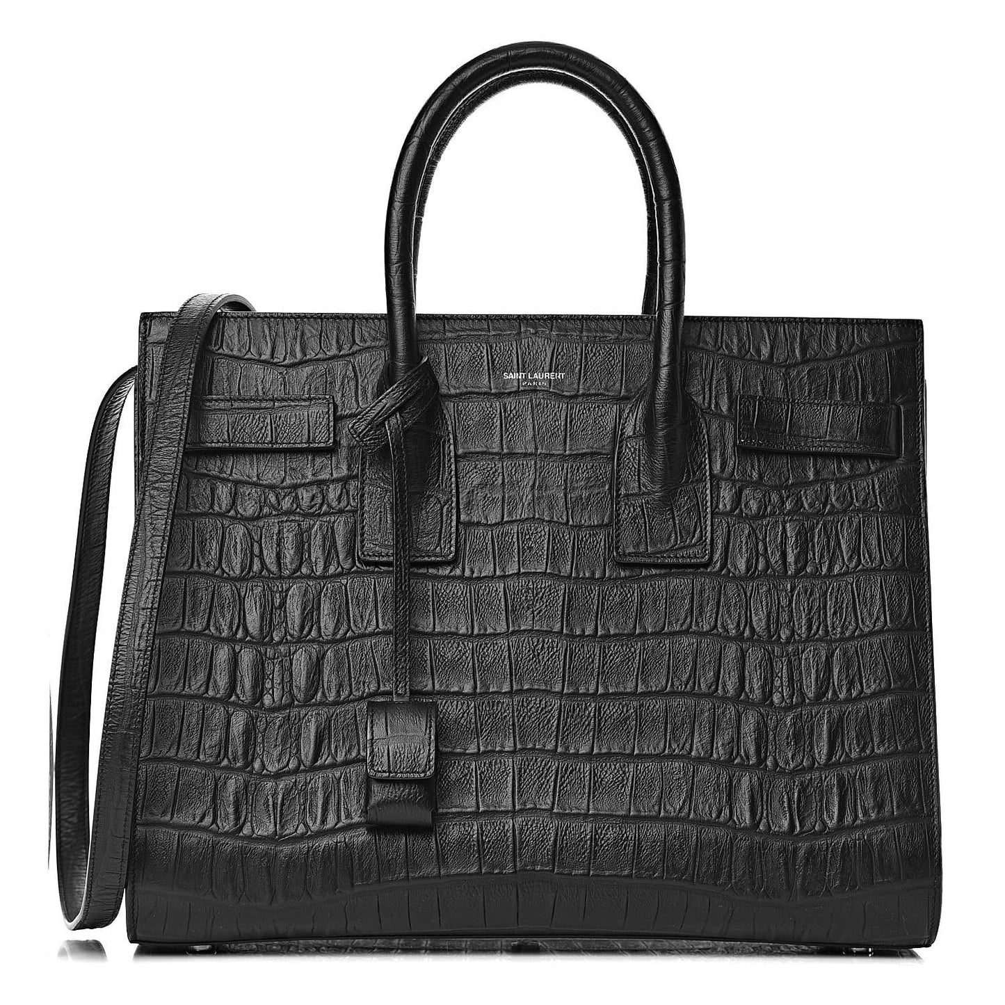 Calfskin Crocodile Embossed Small Sac de Jour Black