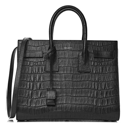 Saint Laurent Calfskin Crocodile Embossed Small Sac de Jour Black 1 of 10
