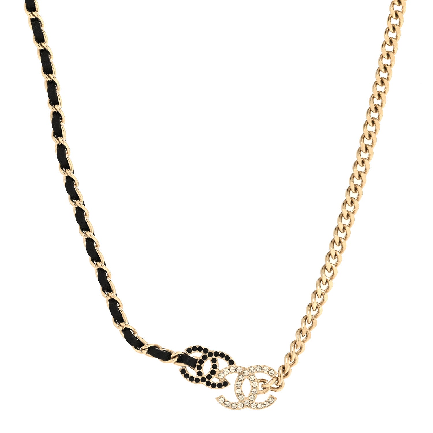 Chanel Metal Lambskin Crystal Double CC Short Necklace Black Gold 1 of 4