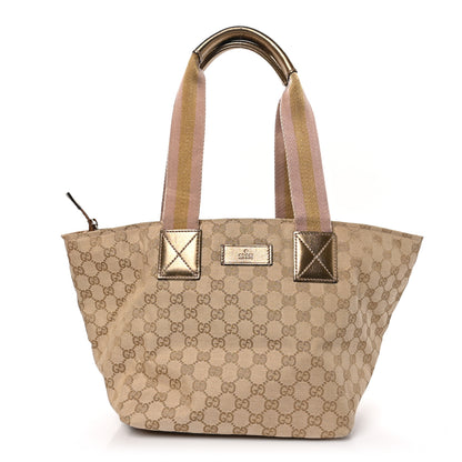 Gucci GG Monogram Medium Web Handle Bucket Tote Pink Gold 1 of 14