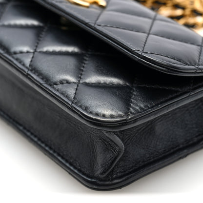 Chanel Shiny Calfskin Quilted Top Handle Flap Phone Holder With Chain Black 10 of 10