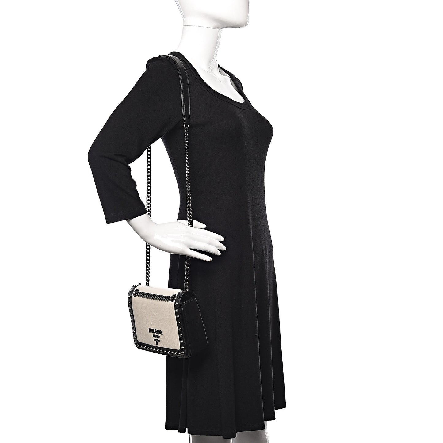 Glace Calfskin Studded Crossbody White Black