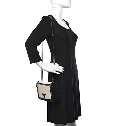 Prada Glace Calfskin Studded Crossbody White Black 2 of 10