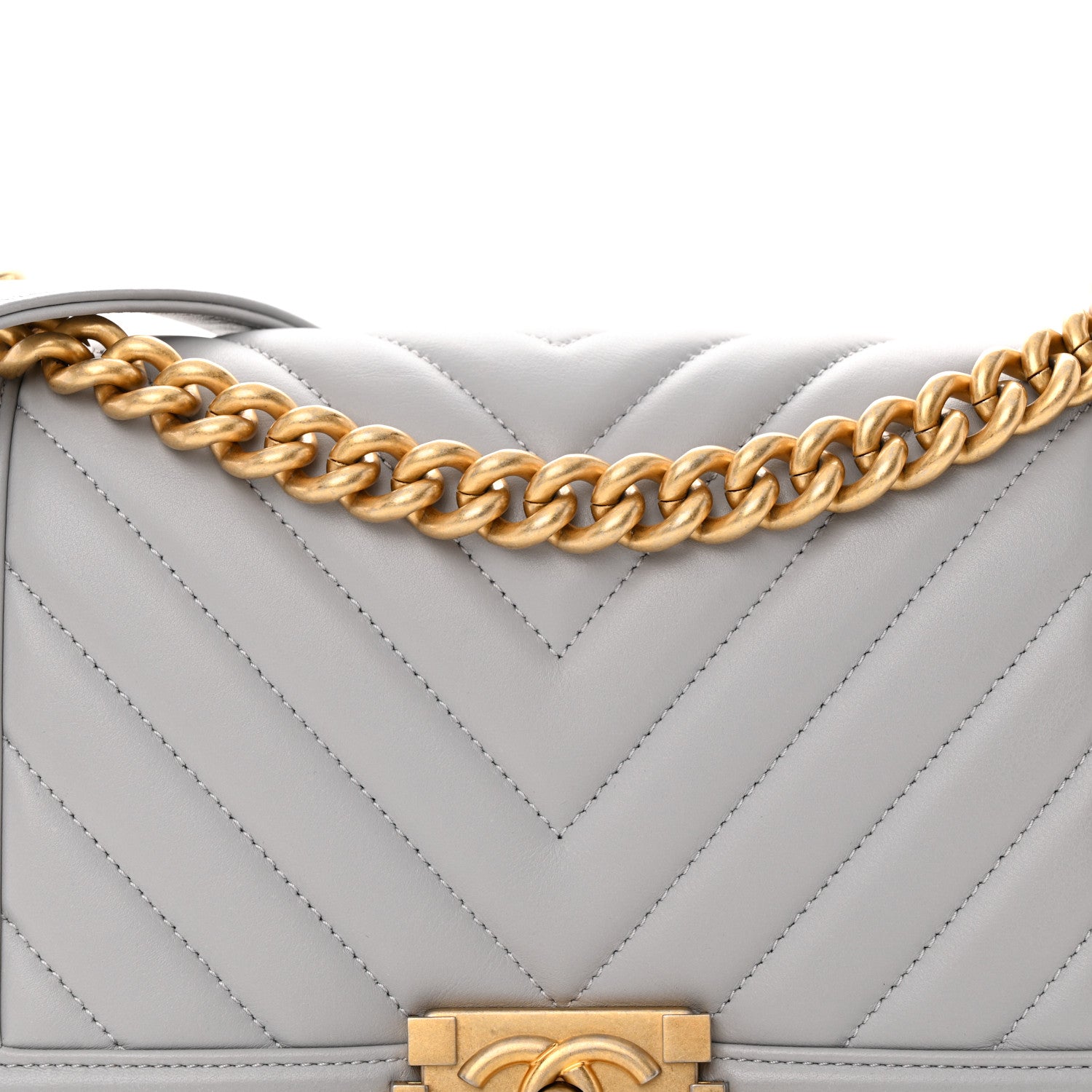 Chanel Calfskin Chevron Quilted Medium Boy Flap Grey 8 of 15