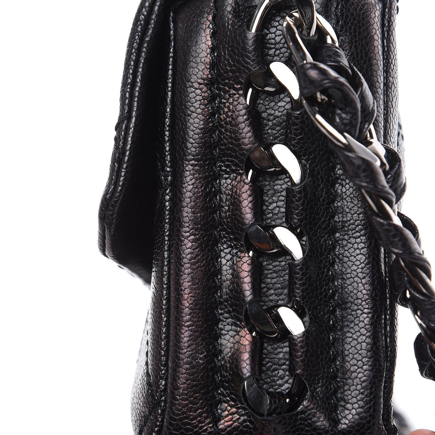 Glazed Caviar Quilted Modern Chain Flap Black