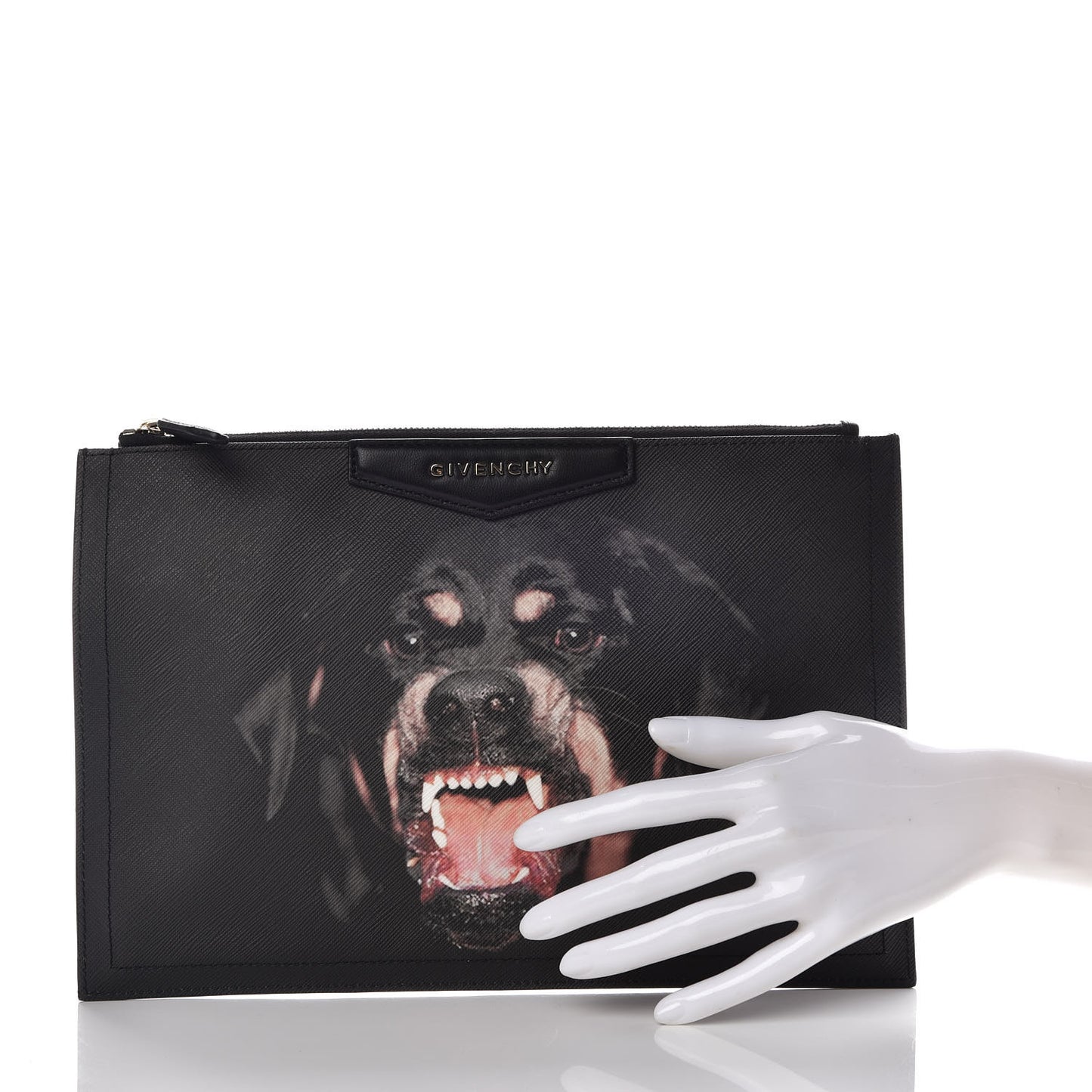 Textured Coated Canvas Rottweiler Print Large Cosmetic Pouch Black