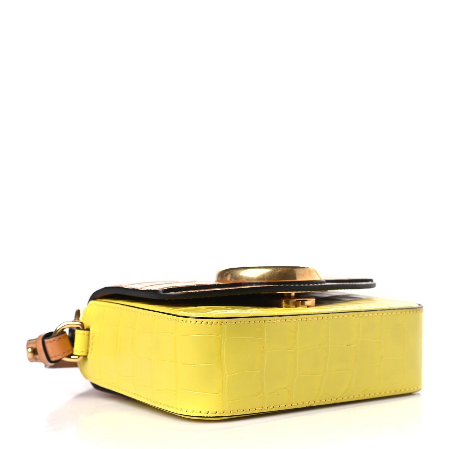 Calfskin Crocodile Embossed Mini C Double Carry Joyful Yellow Tricolor