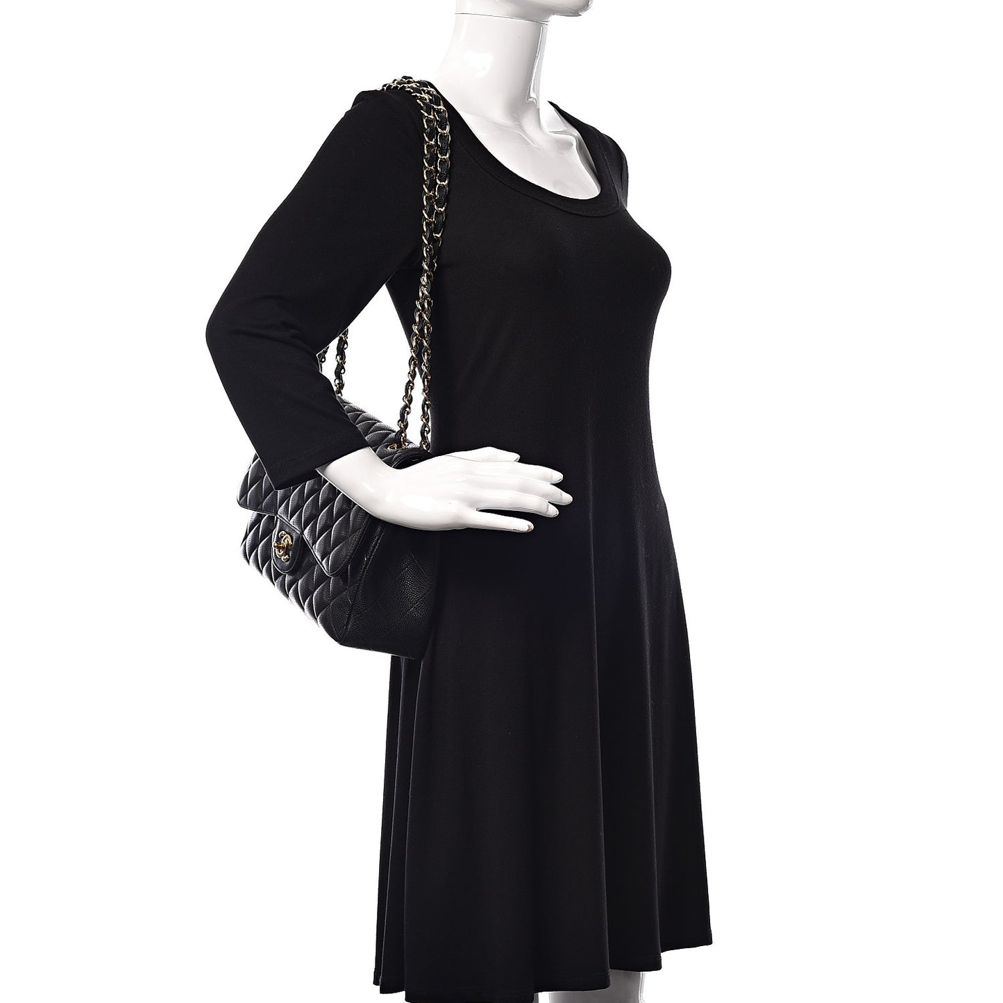 Caviar Quilted Jumbo Double Flap Black