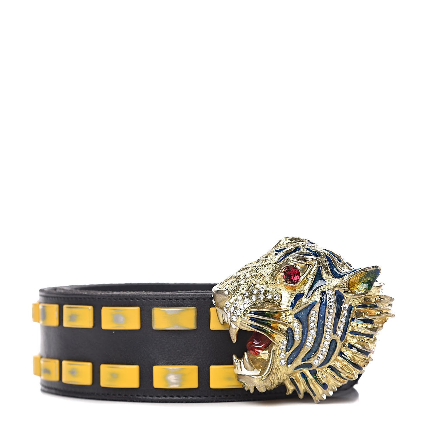 Metal Tiger Head Studded Belt 80 32 Yellow Black