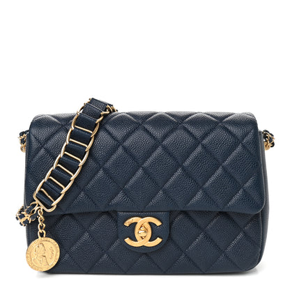 Chanel Caviar Quilted Chain Soul Flap Navy Blue 1 of 8