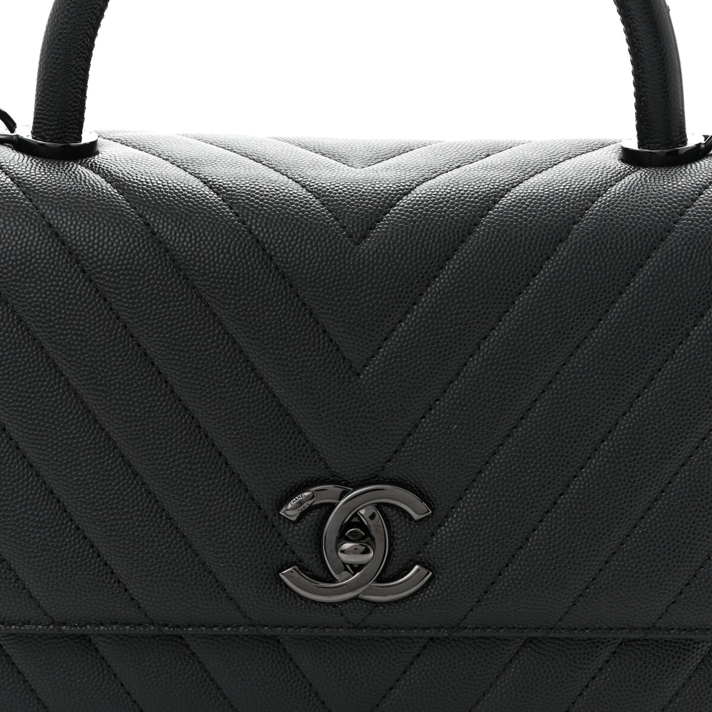 Caviar Chevron Quilted Small Coco Handle Flap So Black