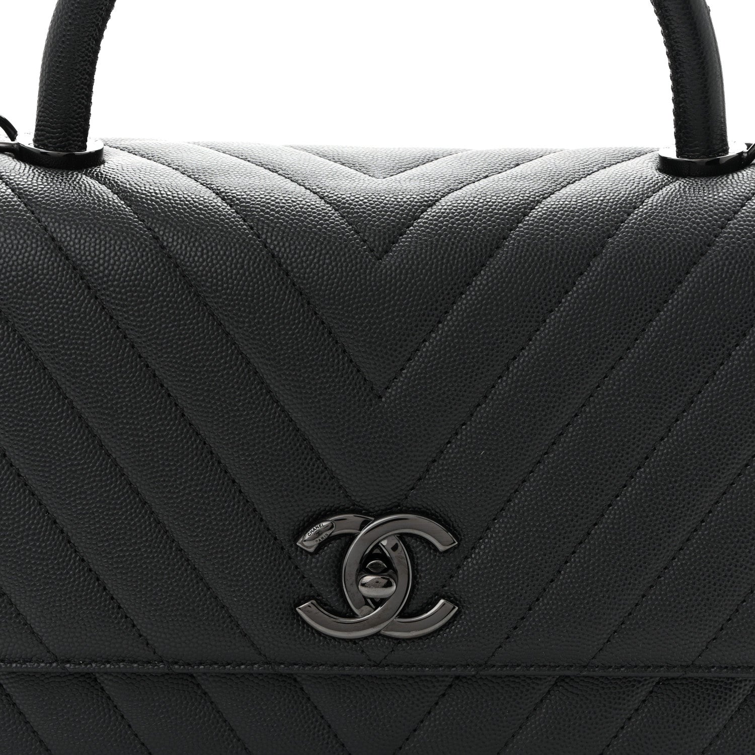 Chanel Caviar Chevron Quilted Small Coco Handle Flap So Black 8 of 10