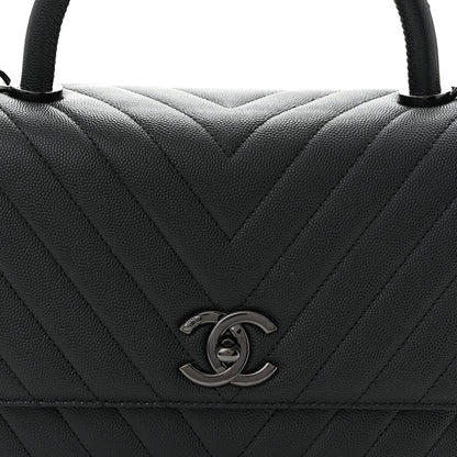 Chanel Caviar Chevron Quilted Small Coco Handle Flap So Black 8 of 10